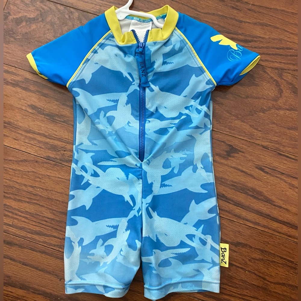 BanZ Baby Boy Blue Shark One Piece Swimsuit, Size 6 months